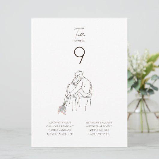 Minimalist Line Art Couple Walking Table Number (スタンド正面)