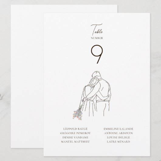 Minimalist Line Art Couple Walking Table Number (正面/裏面)