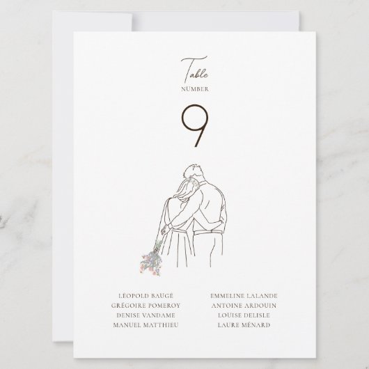 Minimalist Line Art Couple Walking Table Number (正面)