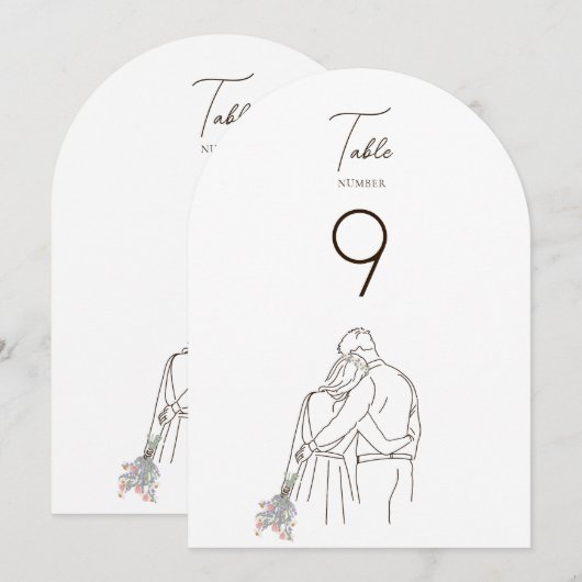 Minimalist Line Art Couple Walking Table Number 招待状 (正面/裏面)