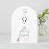 Minimalist Line Art Couple Walking Table Number 招待状 (スタンド正面)