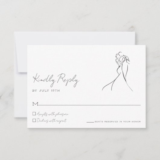 Minimalist Line Art Couple Wedding RSVP Card (正面)