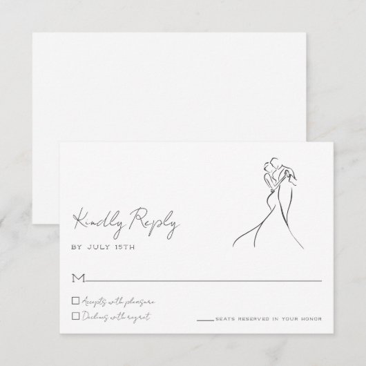 Minimalist Line Art Couple Wedding RSVP Card (正面/裏面)