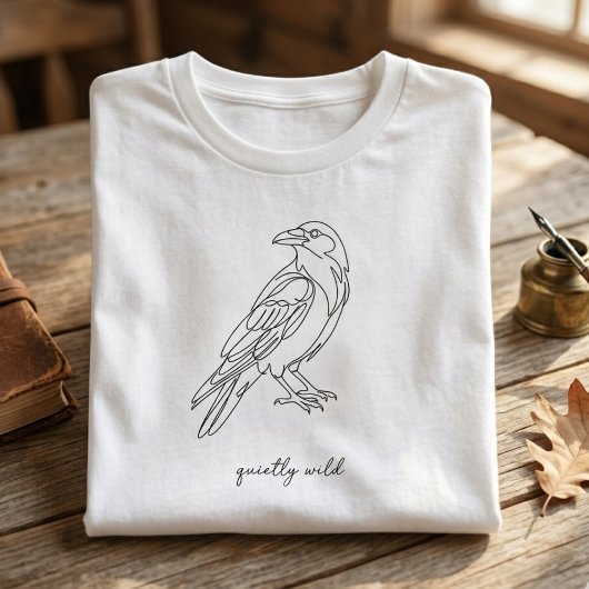 Minimalist Line Art Crow Quietly Wild T-Shirt Tシャツ