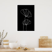 Minimalist Line Art Floral Print White Flowers on ポスター (キッチン)
