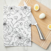 Minimalist Line Art Floral Seamless Pattern (1) キッチンタオル (四つ折り)