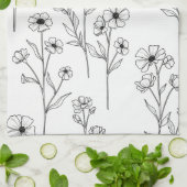 Minimalist Line Art Floral Seamless Pattern (2) キッチンタオル (折り畳み)