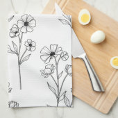 Minimalist Line Art Floral Seamless Pattern (2) キッチンタオル (四つ折り)