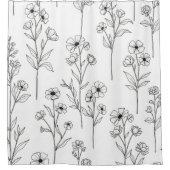 Minimalist Line Art Floral Seamless Pattern (2) シャワーカーテン (正面)