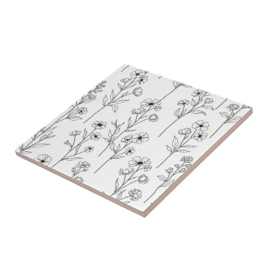 Minimalist Line Art Floral Seamless Pattern (2) タイル (側面)