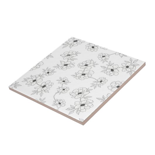 Minimalist Line Art Floral Seamless Pattern (3) タイル (側面)