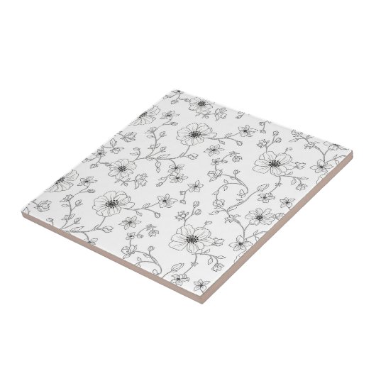 Minimalist Line Art Floral Seamless Pattern (4) タイル (側面)