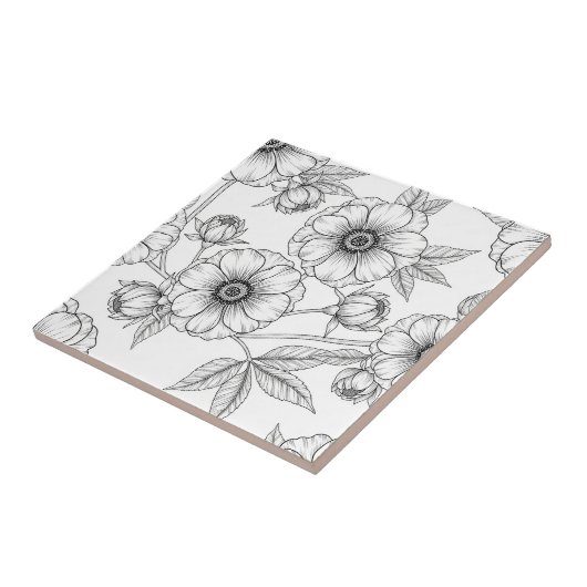 Minimalist Line Art Floral Seamless Pattern (5) タイル (側面)