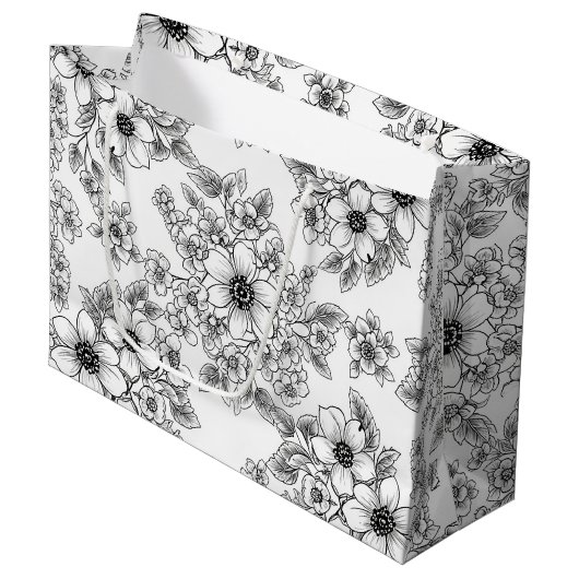 Minimalist Line Art Floral Seamless Pattern (5) ラージペーパーバッグ (正面アングル)