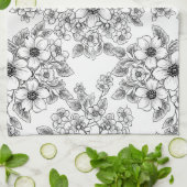 Minimalist Line Art Floral Seamless Pattern (6) キッチンタオル (折り畳み)