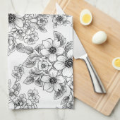 Minimalist Line Art Floral Seamless Pattern (6) キッチンタオル (四つ折り)