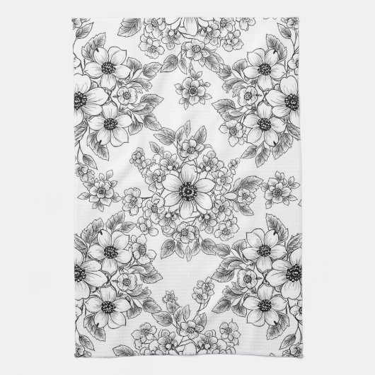 Minimalist Line Art Floral Seamless Pattern (6) キッチンタオル (縦)