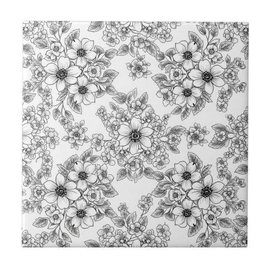 Minimalist Line Art Floral Seamless Pattern (6) タイル (正面)