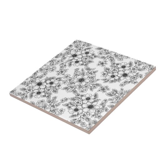 Minimalist Line Art Floral Seamless Pattern (6) タイル (側面)