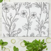 Minimalist Line Art Floral Seamless Pattern (7) キッチンタオル (折り畳み)