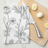 Minimalist Line Art Floral Seamless Pattern (7) キッチンタオル (四つ折り)