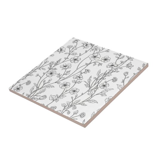 Minimalist Line Art Floral Seamless Pattern (7) タイル (側面)