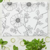 Minimalist Line Art Floral Seamless Pattern (8) キッチンタオル (折り畳み)