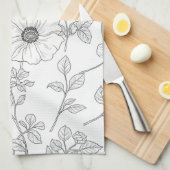 Minimalist Line Art Floral Seamless Pattern (8) キッチンタオル (四つ折り)