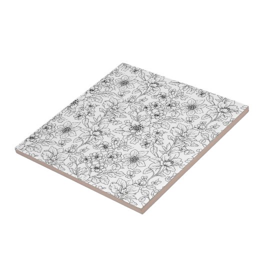 Minimalist Line Art Floral Seamless Pattern (9) タイル (側面)