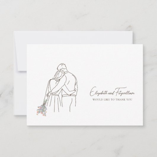 Minimalist Line Art Hand in Hand Flowers サンキューカード (正面)