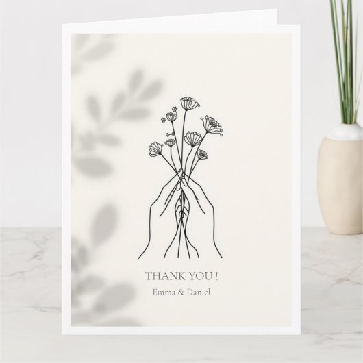 Minimalist Line Art Hands & Flowers Thank You Card サンキューカード (正面)