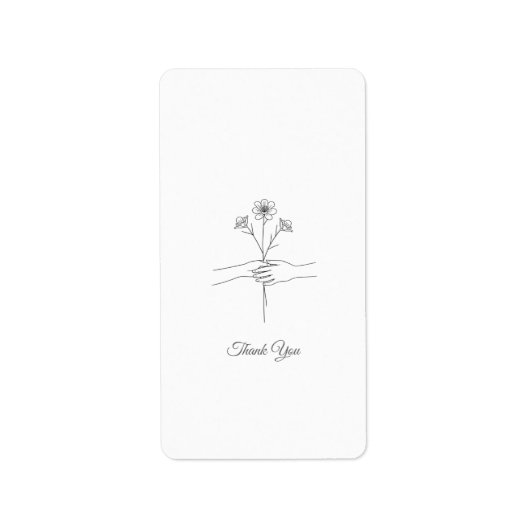Minimalist Line Art Hands & Flowers Wedding Thank  ラベル (正面)