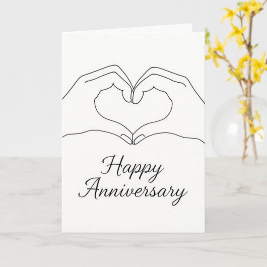 Minimalist Line Art Hands Heart Happy Anniversary  カード (黄色い花)