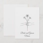 Minimalist Line Art Hands holding Flowers Wedding  出欠カード (正面/裏面)