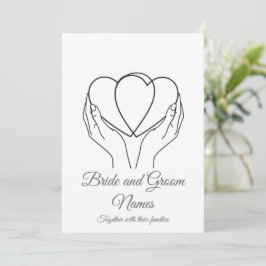 Minimalist Line Art Hearts & Hands Grey Wedding In 招待状