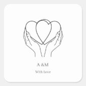 Minimalist Line Art Hearts & Hands Wedding Sticker スクエアシール (正面)