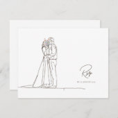 Minimalist Line Art Romantic Couple Floral Bouquet 出欠カード (正面/裏面)