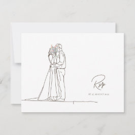 Minimalist Line Art Romantic Couple Floral Bouquet 出欠カード