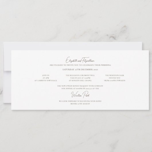 Minimalist Line Art Romantic Couple with Bouquet 招待状 (裏面)