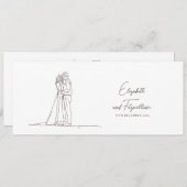 Minimalist Line Art Romantic Couple with Bouquet 招待状 (正面/裏面)