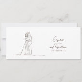 Minimalist Line Art Romantic Couple with Bouquet 招待状 (正面)