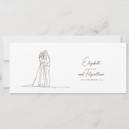 Minimalist Line Art Romantic Couple with Bouquet 招待状