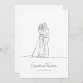 Minimalist Line Art Romantic Couple with Flowers 招待状 (正面/裏面)