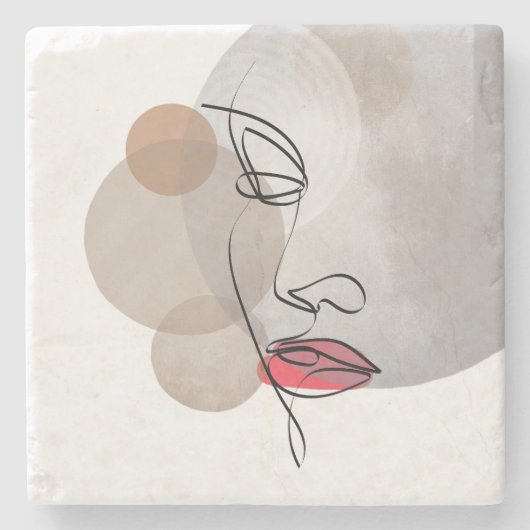 Minimalist Line Art Soft Glam Modern Feminine Chic ストーンコースター (正面)