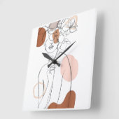 Minimalist Line Art Wall Clock – Floral Head Desig スクエア壁時計 (傾斜)