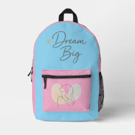 Minimalist Line Art Woman Backpack - "Dream Big" A プリントバックパック