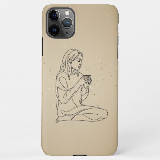 Minimalist Line Art Woman with Coffee | Cozy Aesth iPhoneケース (裏面)