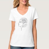 Minimalist Line Art Woman with Rose Flower Graphic Tシャツ (正面)