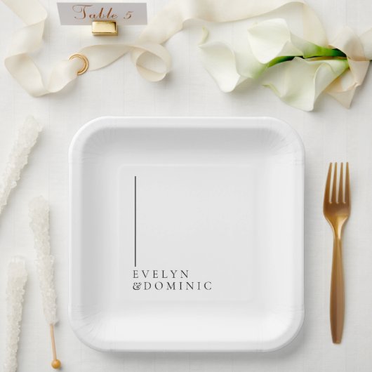 Minimalist Line Black White Modern Wedding ペーパープレート (ウェディング)