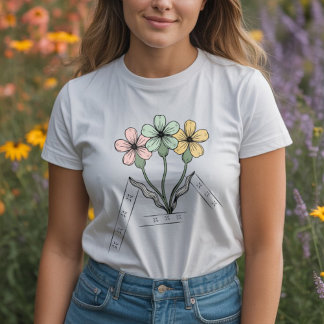 Minimalist lines with colorful flowers botanical トライブレンドＴシャツ